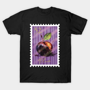 Vintage postage stamp plum watercolor design stamp collector T-Shirt